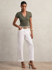 Stretch Cotton V-Neck T-Shirt in Khaki Green | Reiss Sale