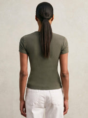 Stretch Cotton V-Neck T-Shirt in Khaki Green | Reiss Sale