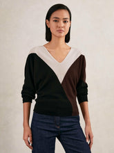 Wool-Blend Colourblock Knit Jumper with Cashmere in Black/Burgundy/Cream | Reiss Discount