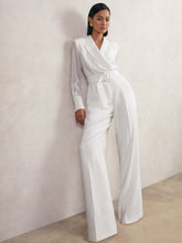 Sheer-Sleeve Wide-Leg Tuxedo Jumpsuit in Ivory | Reiss Sale