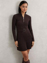 Rib-Knit Belted Half-Zip Flippy Dress in Plum Purple | Reiss Onsale