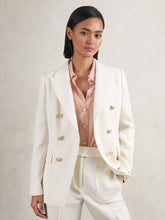Double-Breasted Twill Suit Blazer With Wool in White | Reiss Onsale