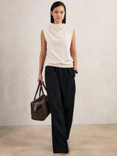 Wide Leg Elasticated Waist Trousers in Navy | Reiss For Sale