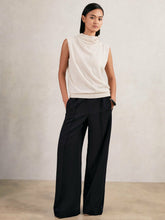 Petite Wide Leg Elasticated Waist Trousers in Navy | Reiss Sale