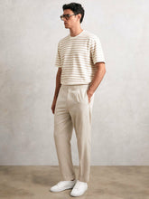 Cotton Textured Stripe T-Shirt in Oatmeal/White | Reiss