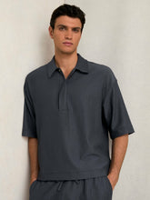 Oversized Textured Stripe Polo Shirt in Petrol Blue | Reiss USA