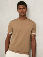 Textured Crew-Neck Tipped T-Shirt in Camel Brown | Reiss For Sale