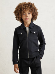 3-9 yrs Interlock Zip Through Overshirt in Navy Blue | Reiss For Sale