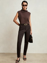 Petite Pintuck Tapered Trousers in Chocolate Brown | Reiss