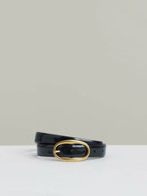Patent Leather Oval Buckle Belt in Navy | Reiss For Sale