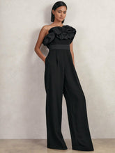 Sculptural Strapless Wide-Leg Jumpsuit in Black | Reiss