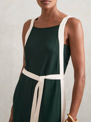 Petite Colourblock Wide Leg Belted Jumpsuit in Dark Green/Cream | Reiss Sale