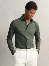 Cotton-Jersey Button-Through Shirt in Kale Green | Reiss