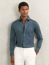 Cotton-Jersey Button-Through Shirt in Airforce Blue | Reiss For Sale