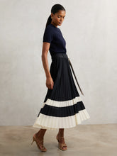 Belted Pleated Midi Skirt in Navy/Ivory | Reiss For Sale