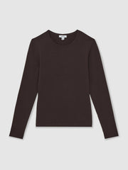 Cotton Crew-Neck Long-Sleeve T-Shirt With Stretch in Plum Purple | Reiss For Sale