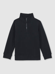 3-9 yrs Textured Half-Zip Sweatshirt with Cotton in Navy | Reiss