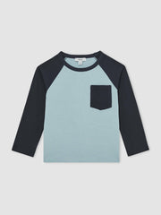3-9 yrs Cotton Colour-Block Long-Sleeve T-Shirt in Navy Blue | Reiss USA