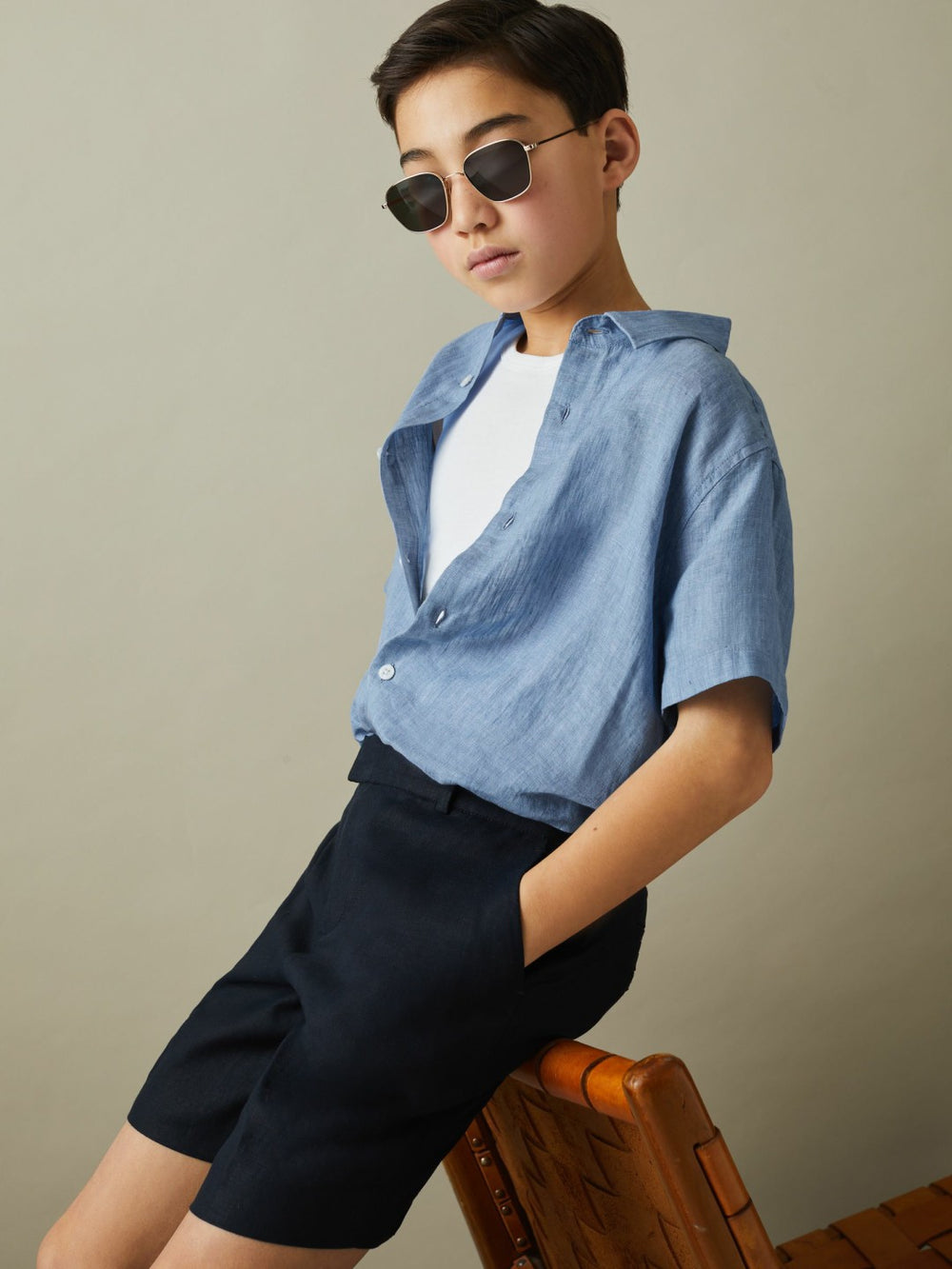 3-9 yrs Short Sleeve Linen Shirt in Sky Blue | Reiss Near Me