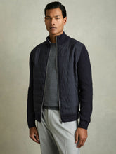 Hybrid Quilt and Knit Zip-Through Jacket in Navy | Reiss Sale