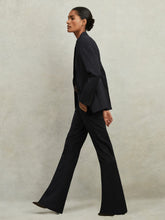 Wool-Blend Tailored Flared Suit Trousers in Navy | Reiss