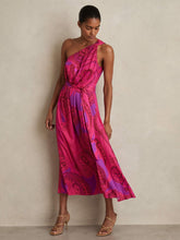 Paisley-Print One-Shoulder Midi Dress in Pink | Reiss USA