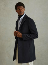 Wool Blend Single Breasted Epsom Overcoat in Navy | Reiss USA