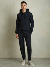 Interlock Jersey Drawstring Hoodie in Navy Blue | Reiss US