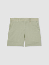 13-14 yrs Slim Fit Linen Adjustable Trousers in Apple | Reiss