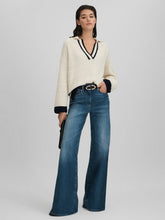 Wool Blend Open Collar Jumper in Cream/Navy | Reiss Discount