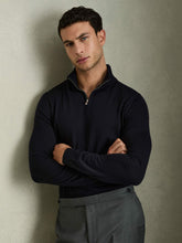 Merino Wool Half-Zip Jumper in Navy | Reiss US