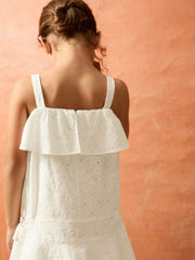 9-13 yrs SmileyWorld Broderie Logo Dress in Ivory | Reiss For Sale