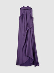 Satin Tuck-Detail Cape Midi Dress in Purple | Reiss USA