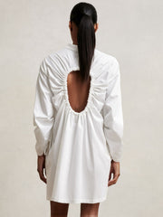Cotton Gathered Cut-Out Shirt Dress with Stretch in Ivory | Reiss Discount