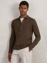 Merino Wool Button-Through Cardigan in Chocolate Brown | Reiss USA