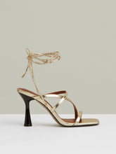 Leather Metallic Strappy Heeled Sandals in Gold | Reiss