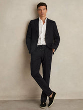 Slim Fit Jersey Drawstring Suit Trousers in Navy | Reiss US
