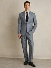 Slim Fit Linen Check Suit Trousers in Soft Blue | Reiss Sale