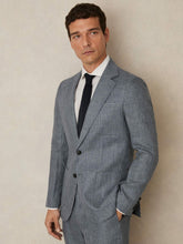 Slim Fit Single Breasted Linen Check Suit Blazer in Soft Blue | Reiss Discount