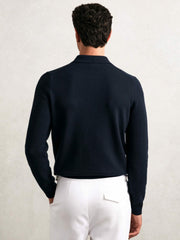 Wool Waffle-Knit Half-Zip Polo Shirt in Navy | Reiss Discount