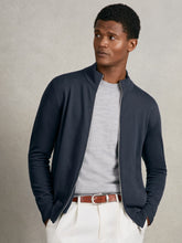 Merino Wool Zip Through Cardigan in Midnight Navy | Reiss