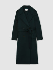 Petite Double-Breasted Blindseam Coat Wool-Blend in Green | Reiss Onsale
