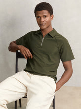 Textured Raglan Half-Zip Polo Shirt in Green | Reiss Onsale