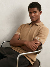 Textured Half-Zip Tipped Polo Shirt in Camel | Reiss Onsale