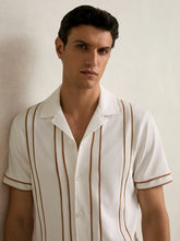 Piped-Stripe Cuban-Collar Shirt in White/Camel | Reiss USA