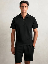 Textured Raglan Half-Zip Polo Shirt in Black | Reiss Discount