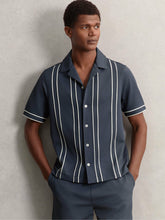 Piped-Stripe Cuban-Collar Shirt in Airforce Blue | Reiss US