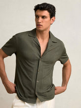 Jacquard-Stripe Cuban-Collar Shirt in Dark Green | Reiss Discount