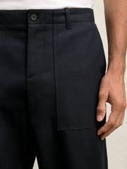 Lyocell Cotton Wide Utility Trousers in Navy | Reiss