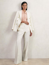 Petite Twill Button-Tab Flared Trousers With Wool in White | Reiss Discount